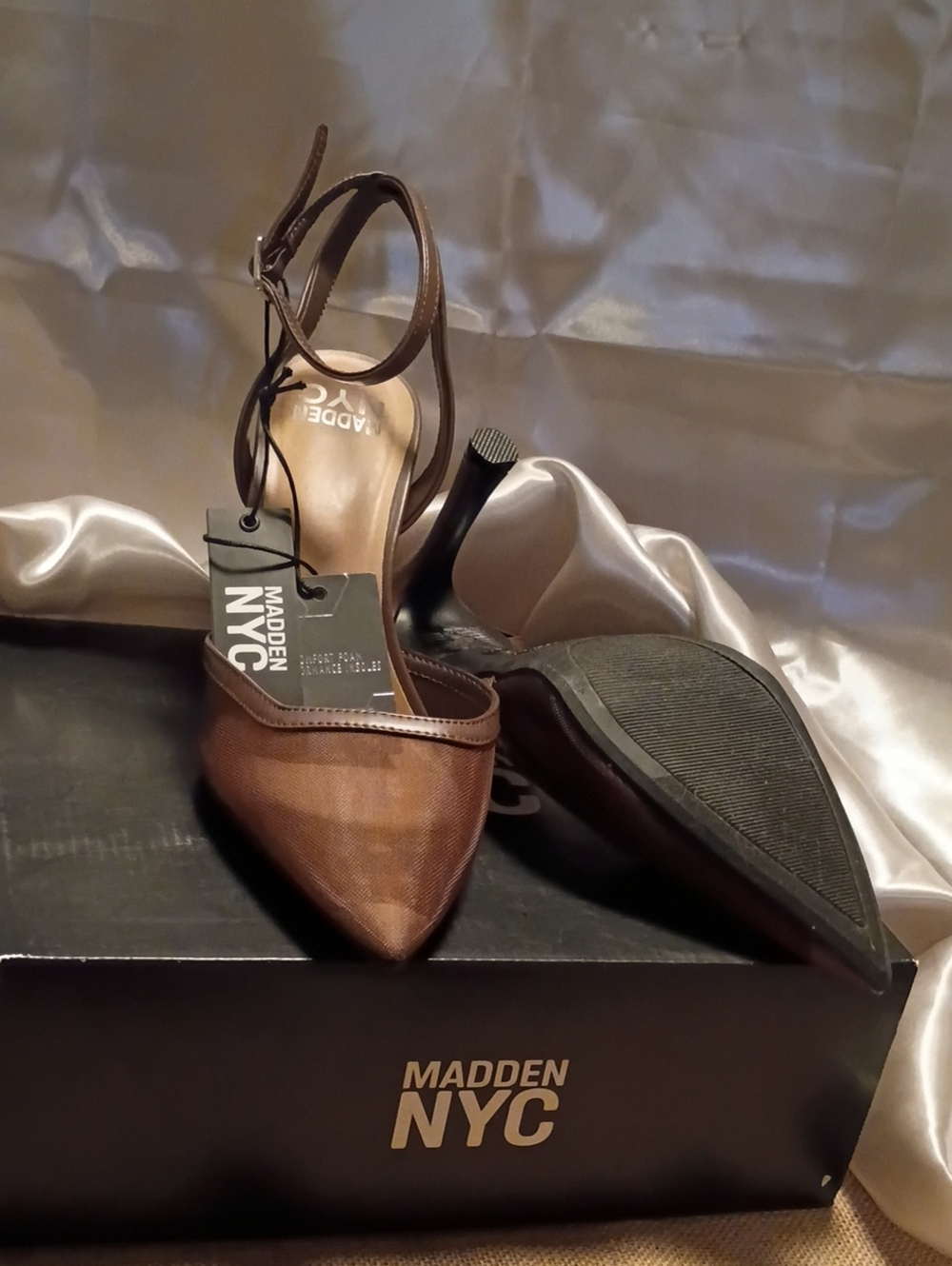 Madden NYC Brown Pointed Toe Ankle Strap Heels